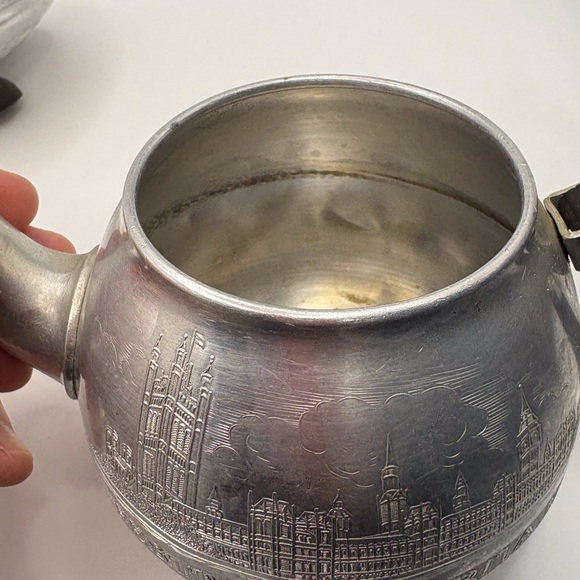 Silver Teapot with Black Handle 1951 Antique Aluminum - Picture 9 of 11